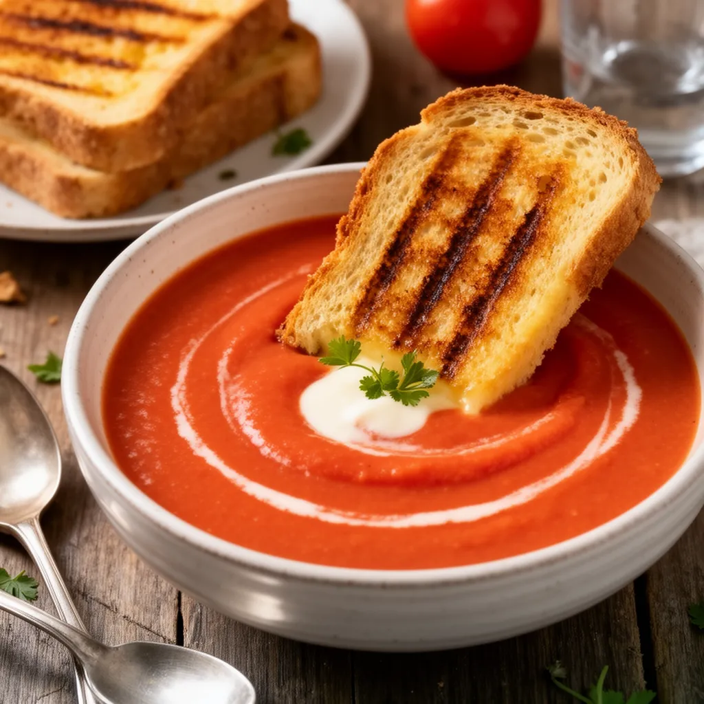 Creamy Tomato Soup with Grilled Cheese