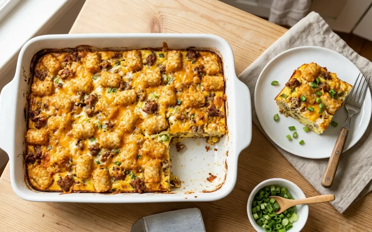 Easy Breakfast Casserole with Tater Tots and Sausage