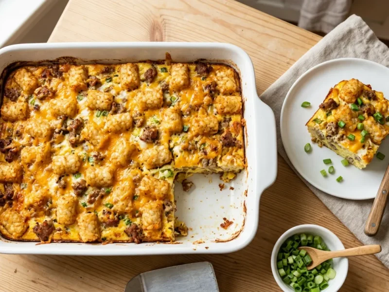 Easy Breakfast Casserole with Tater Tots and Sausage