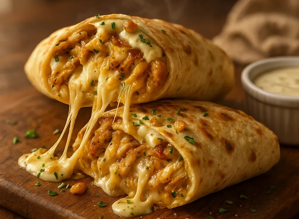 Ooey-Gooey Cheesy Garlic Chicken Wraps You’ll Devour