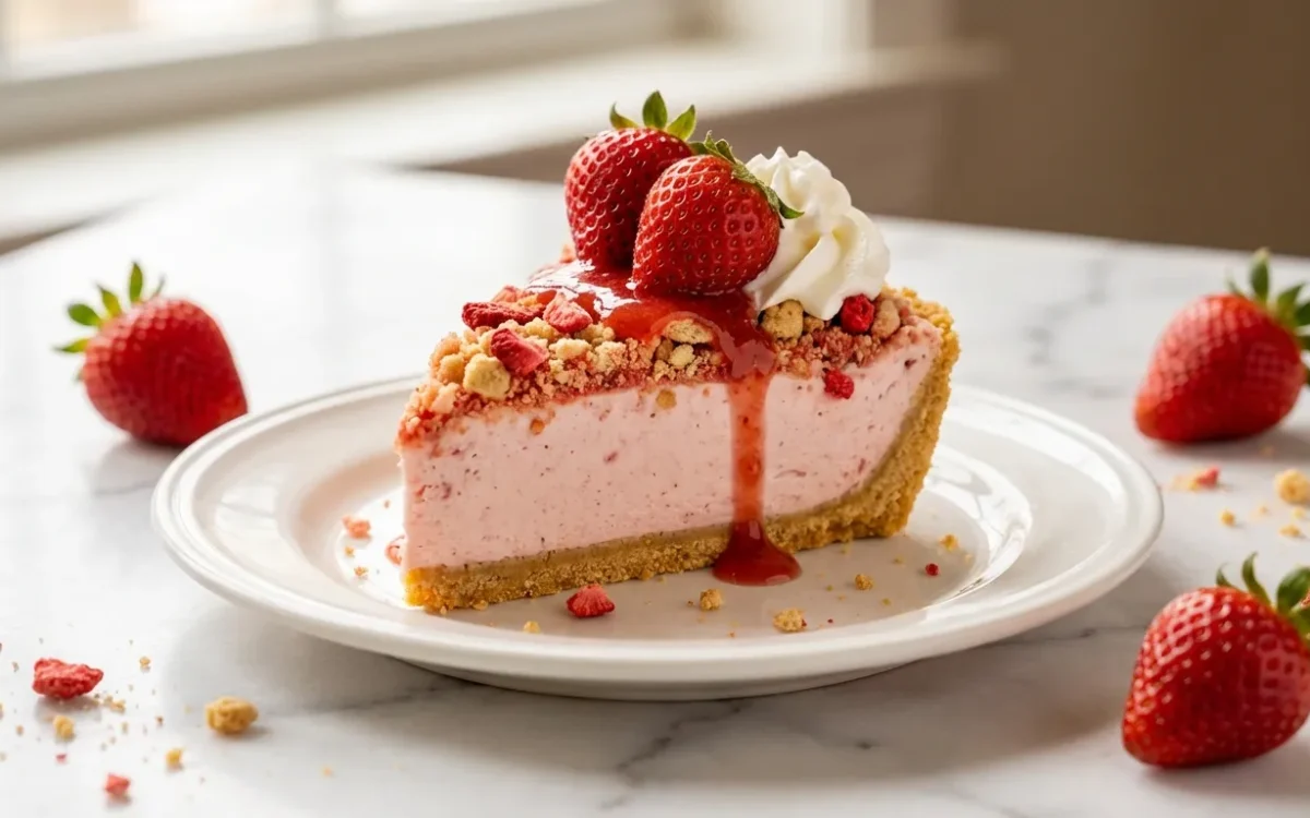 Easy Strawberry Crunch Cheesecake Ready in Minutes | No-Bake Dessert Recipe