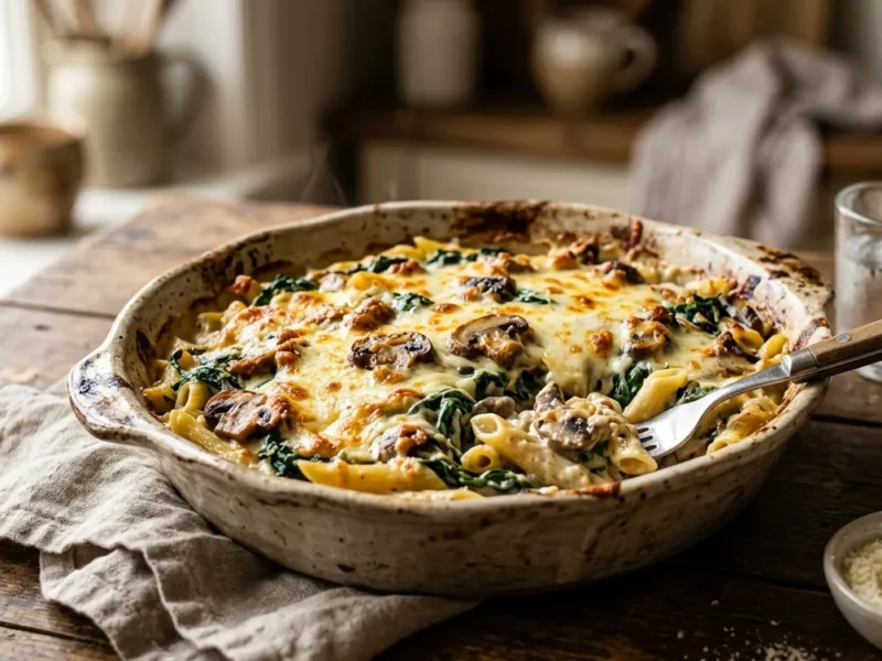 Baked Pasta with Spinach and Mushrooms (Creamy & Easy)