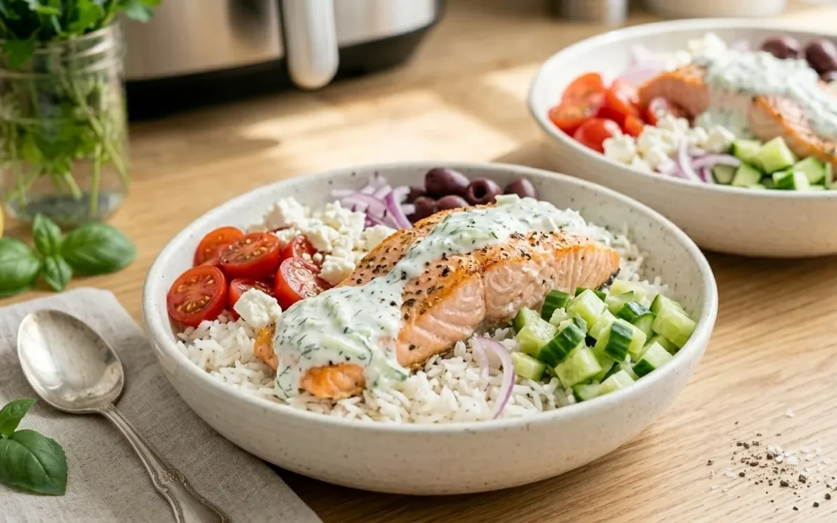 Greek Salmon Rice Bowls (Healthy & Flavorful)