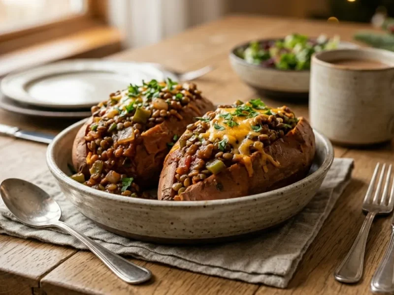 15 Minute Lentil Sloppy Joe Stuffed Sweet Potatoes