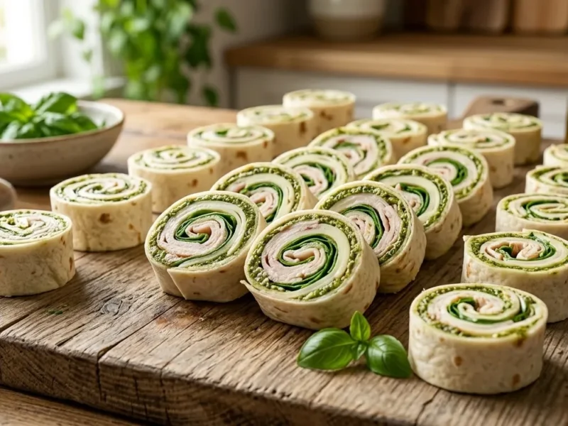 Pesto Turkey Pinwheels with Smoked Provolone – Easy Lunch Wraps in 10 Minutes