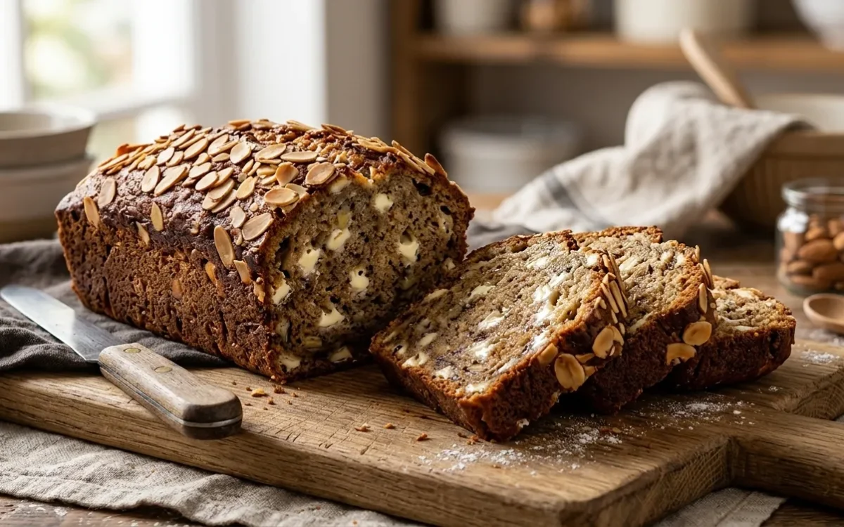 White Chocolate Almond Banana Bread (Moist & Bakery-Style)