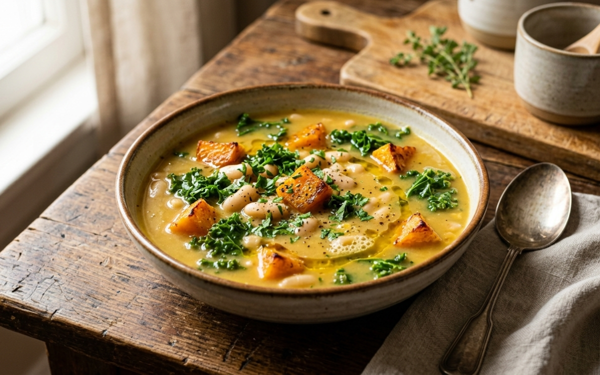 White Bean Kale Roasted Butternut Squash Soup (Hearty & Healthy)