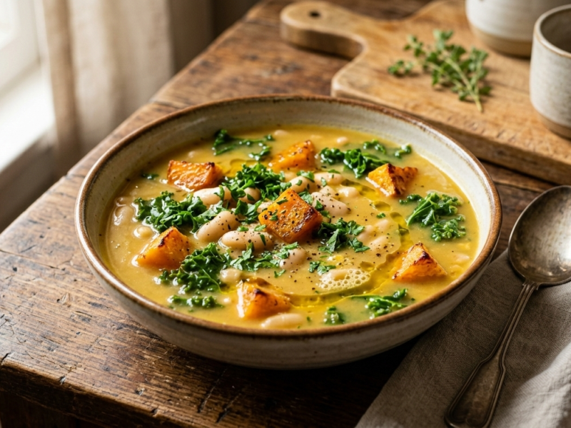 White Bean Kale Roasted Butternut Squash Soup (Hearty & Healthy)