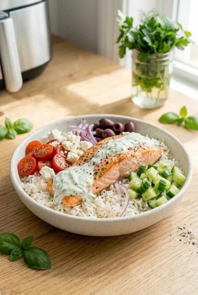 Greek Salmon Rice Bowls (Healthy & Flavorful)
