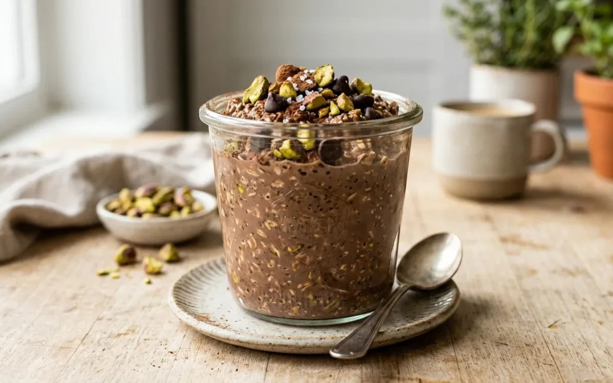 Chocolate Pistachio Overnight Oats (Healthy & Easy Breakfast)