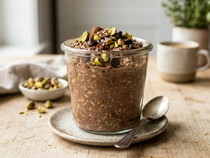 Chocolate Pistachio Overnight Oats (Healthy & Easy Breakfast)