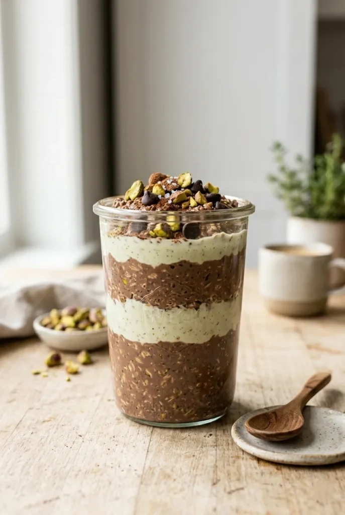 Chocolate Pistachio Overnight Oats (Healthy & Easy Breakfast)