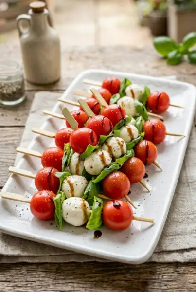 Marinated Mozzarella Tomato Basil Skewers – Fresh & Easy Summer Appetizer A