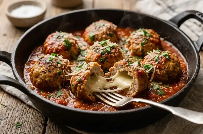 Mozzarella-Stuffed Turkey Meatballs – Juicy & Cheesy Dinner Recipe