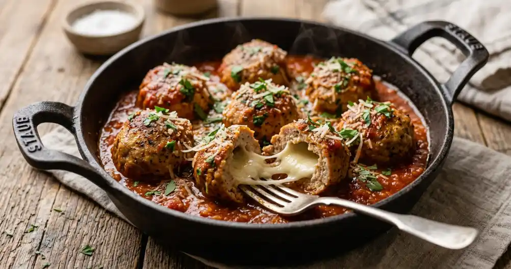 Mozzarella-Stuffed Turkey Meatballs – Juicy & Cheesy Dinner Recipe