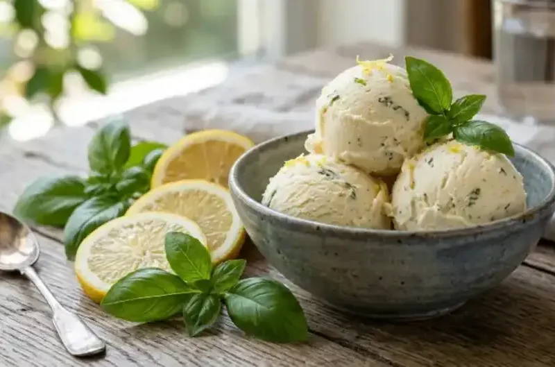 No-Churn Lemon Basil Ice Cream – Fresh & Creamy Summer Dessert