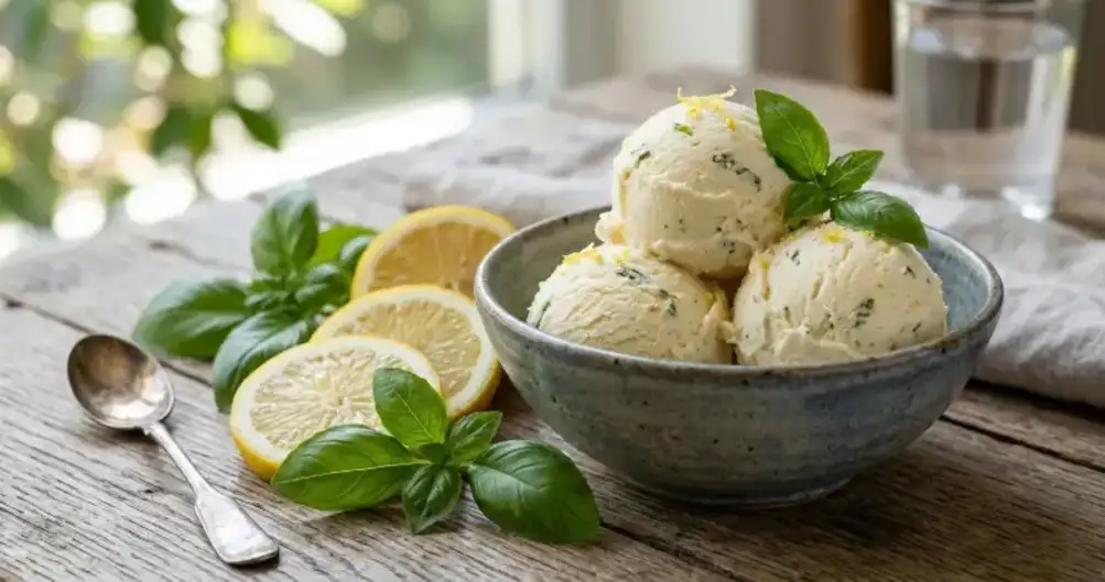No-Churn Lemon Basil Ice Cream – Fresh & Creamy Summer Dessert