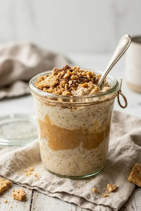 Peanut Butter Cheesecake Overnight Oats (Healthy & Creamy)1