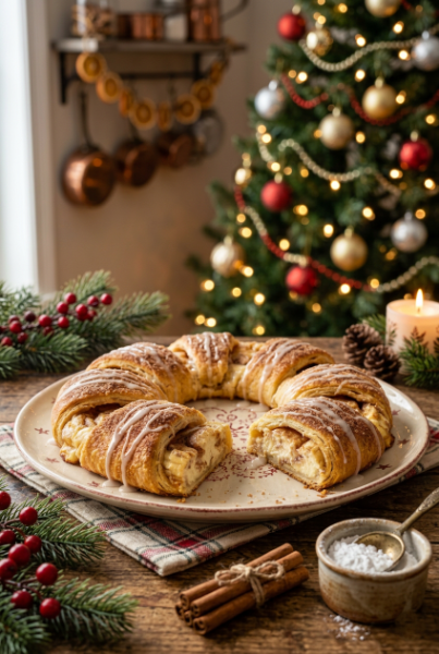 Snickerdoodle Cheesecake Stuffed Crescent Wreath (Easy Holiday Dessert)