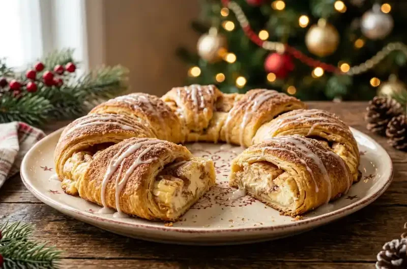 Snickerdoodle Cheesecake Stuffed Crescent Wreath (Easy Holiday Dessert)