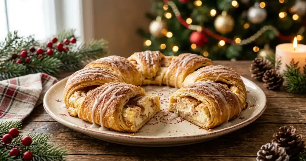 Snickerdoodle Cheesecake Stuffed Crescent Wreath (Easy Holiday Dessert)