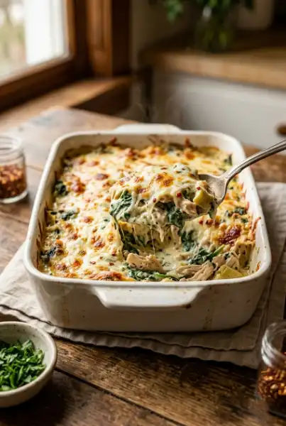 Spinach Artichoke Chicken Casserole – Creamy & Cheesy Dinner Bake