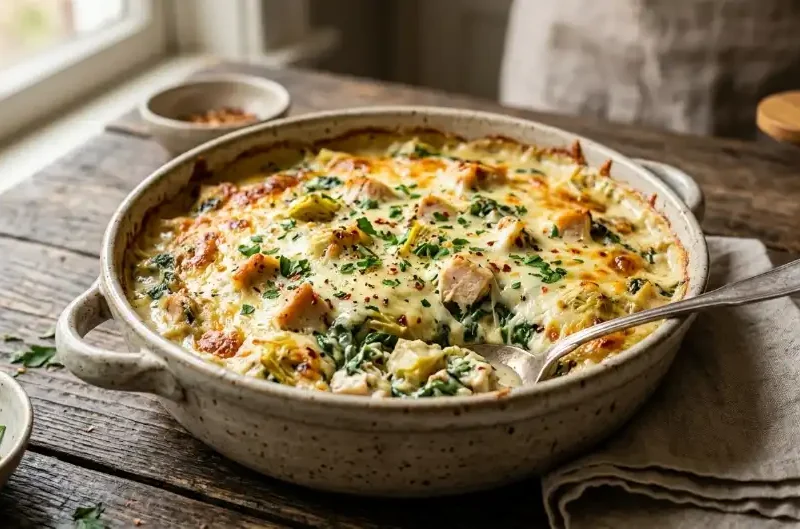 Spinach Artichoke Chicken Casserole – Creamy & Cheesy Dinner Bake