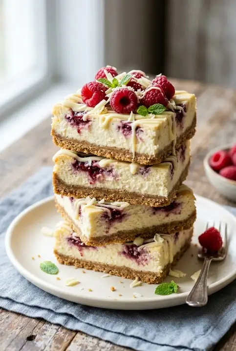 Delicious and easy white chocolate raspberry cheesecake bars recipe ideal for dessert lovers