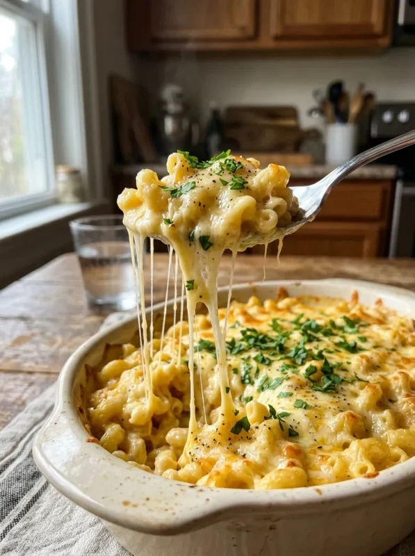 Close-up shot of mac and cheese baked in the oven without roux