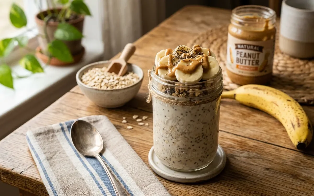 Healthy Overnight Oats with Peanut Butter and Banana (5-Minute Prep)