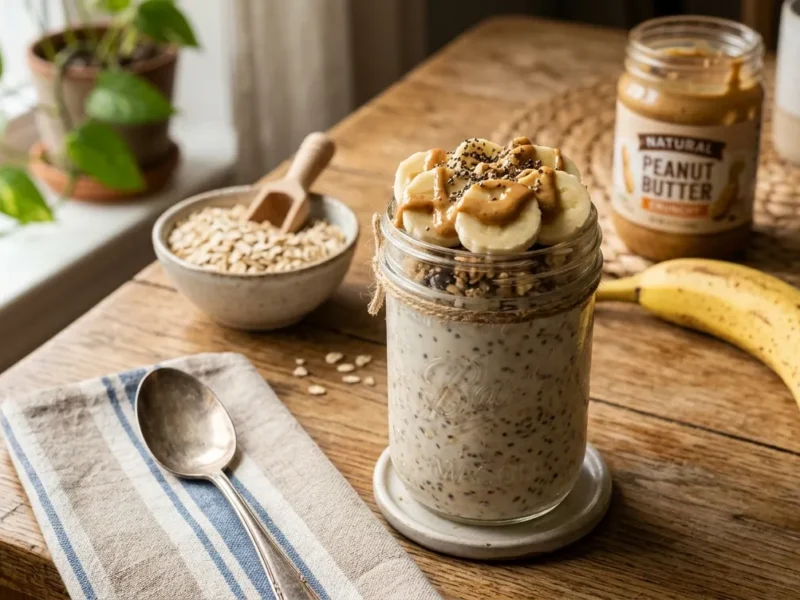 Healthy Overnight Oats with Peanut Butter and Banana (5-Minute Prep)